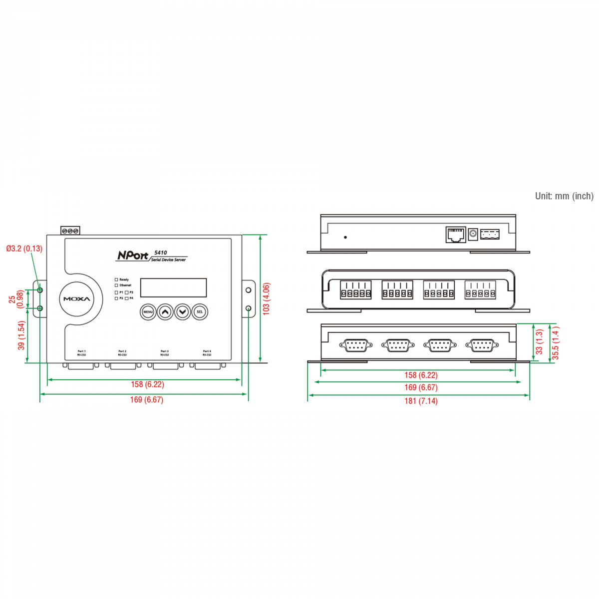 Nport 5410 4-портовый асинхронный сервер RS-232 в Ethernet MOXA