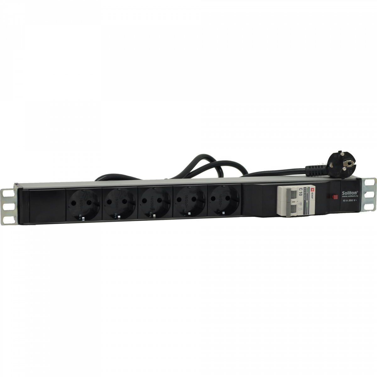 Блок сет.розеток S-5 ВА47 10A/250B~, 5 розеток Schuko (CEE 7/7), термоэлектромагнитный автоматический выключатель 2Р С10 4.5 кА, цвет серый, кабель 1