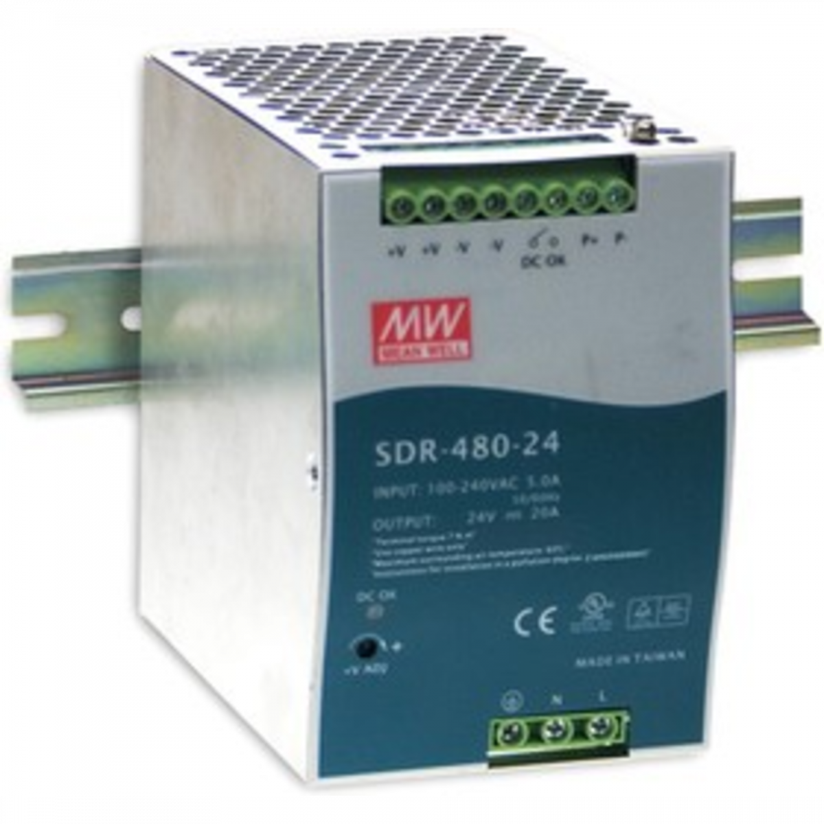 SDR-480-24 Мощный блок питания на DIN-рейку, 24В, 20А, 480Вт Mean Well