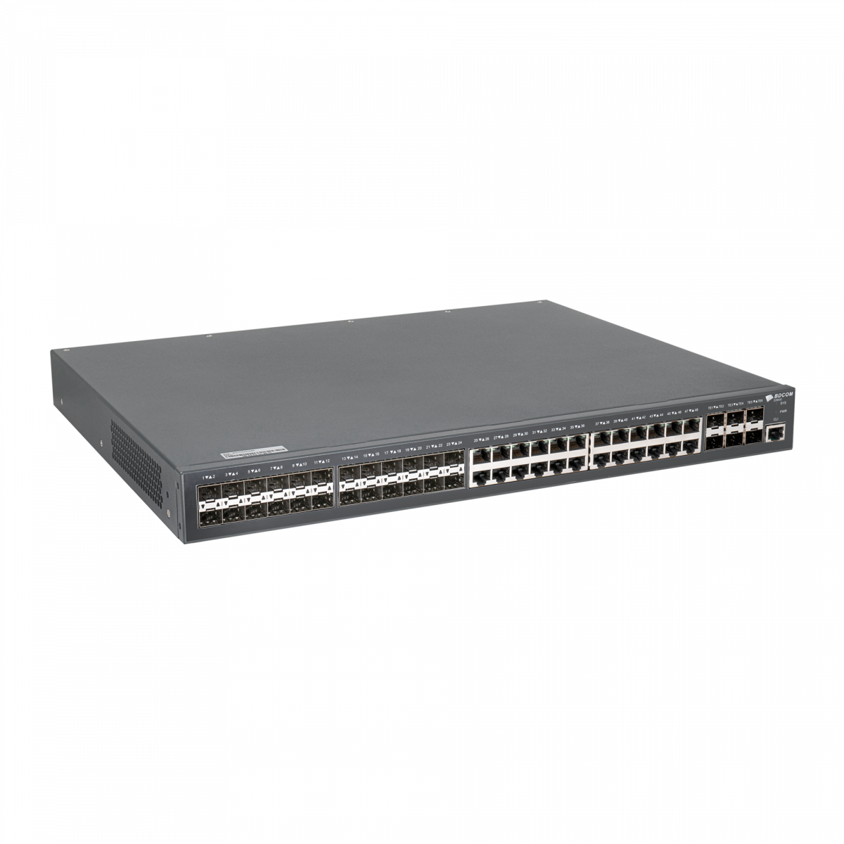 Управляемый коммутатор уровня 3 BDCOM S3900-48M6X, 24x10/100/1000Base-T, 24x100/1000Base-X SFP, 6x1/10GE SFP+, Hot Swap БП 1+1, в комплекте 1x PSU AC