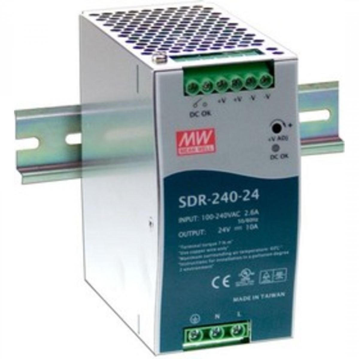 SDR-240-24 Мощный блок питания на DIN-рейку, 24В, 10А, 240Вт Mean Well