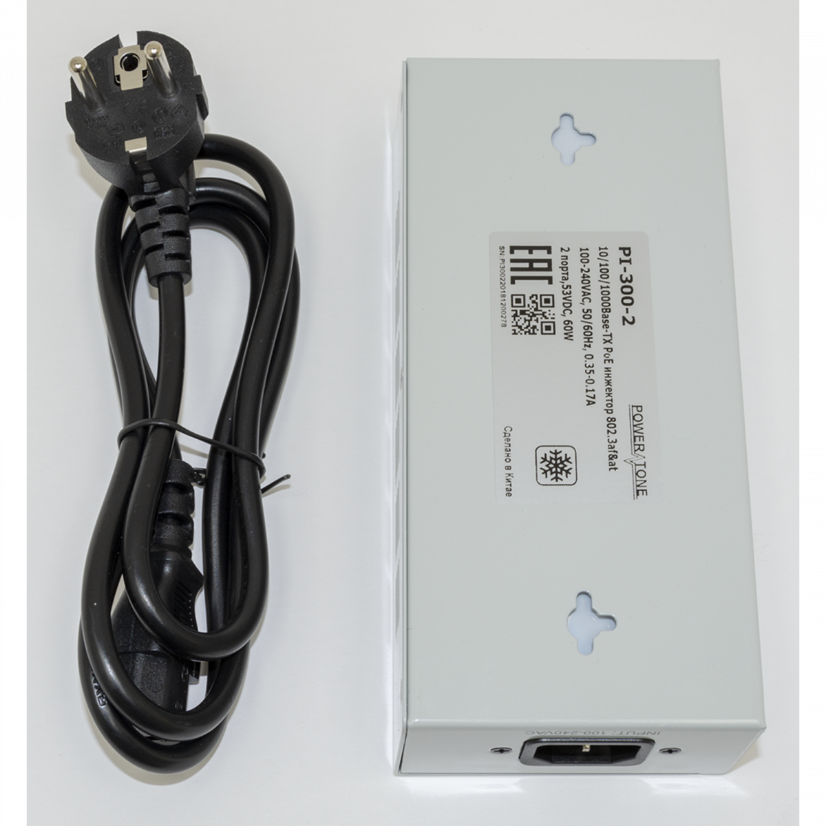 PoE инжектор неуправляемый PI-300-2, 2x10/100/1000BASE-T 802.3af&at, PoE бюджет 60Вт