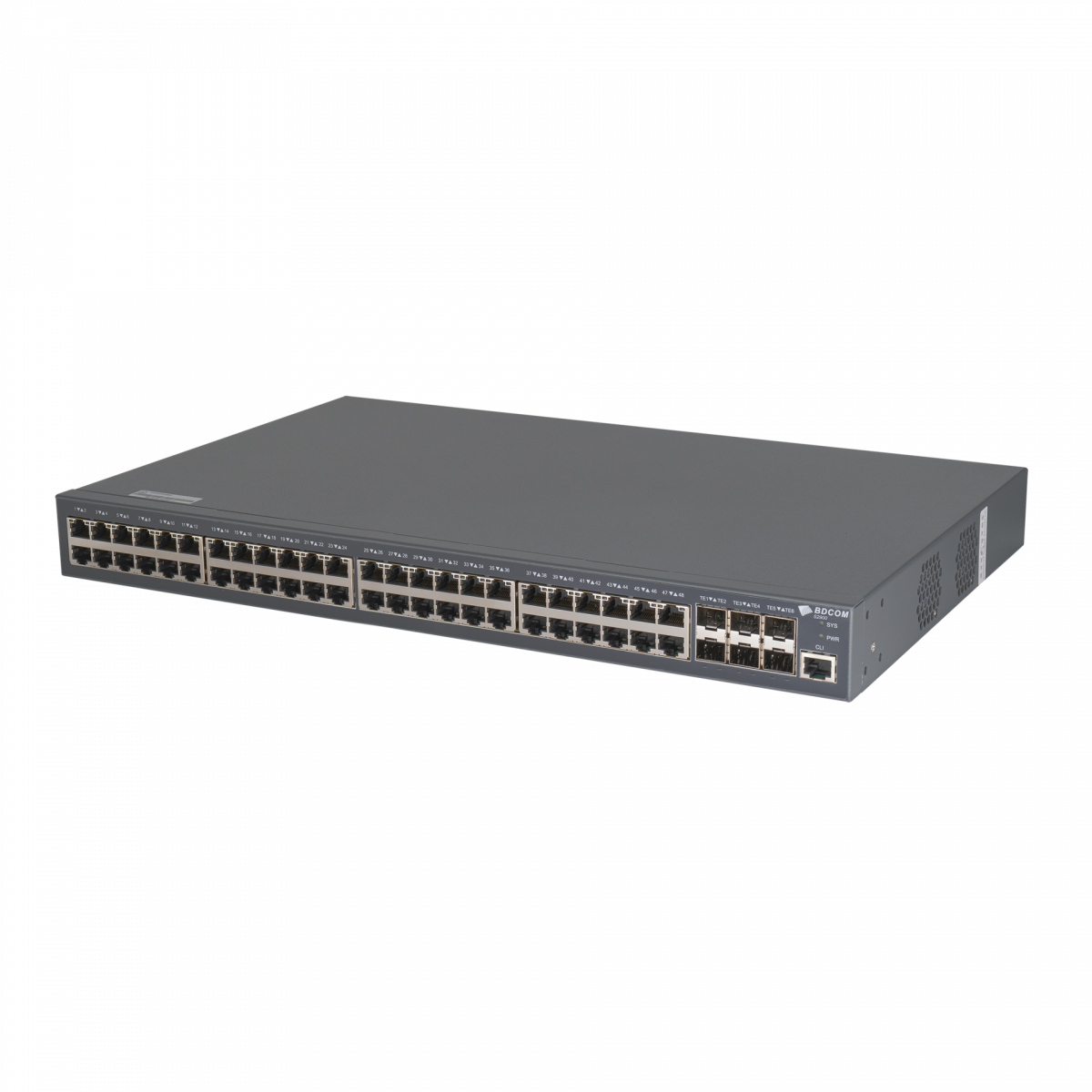 Управляемый PoE коммутатор уровня 3 BDCOM S2900-48P6X, 48x 10/100/1000Base-T PoE 802.3af/at до 740W, 6x 1/10GE SFP+, 220VAC + 44-57VDC