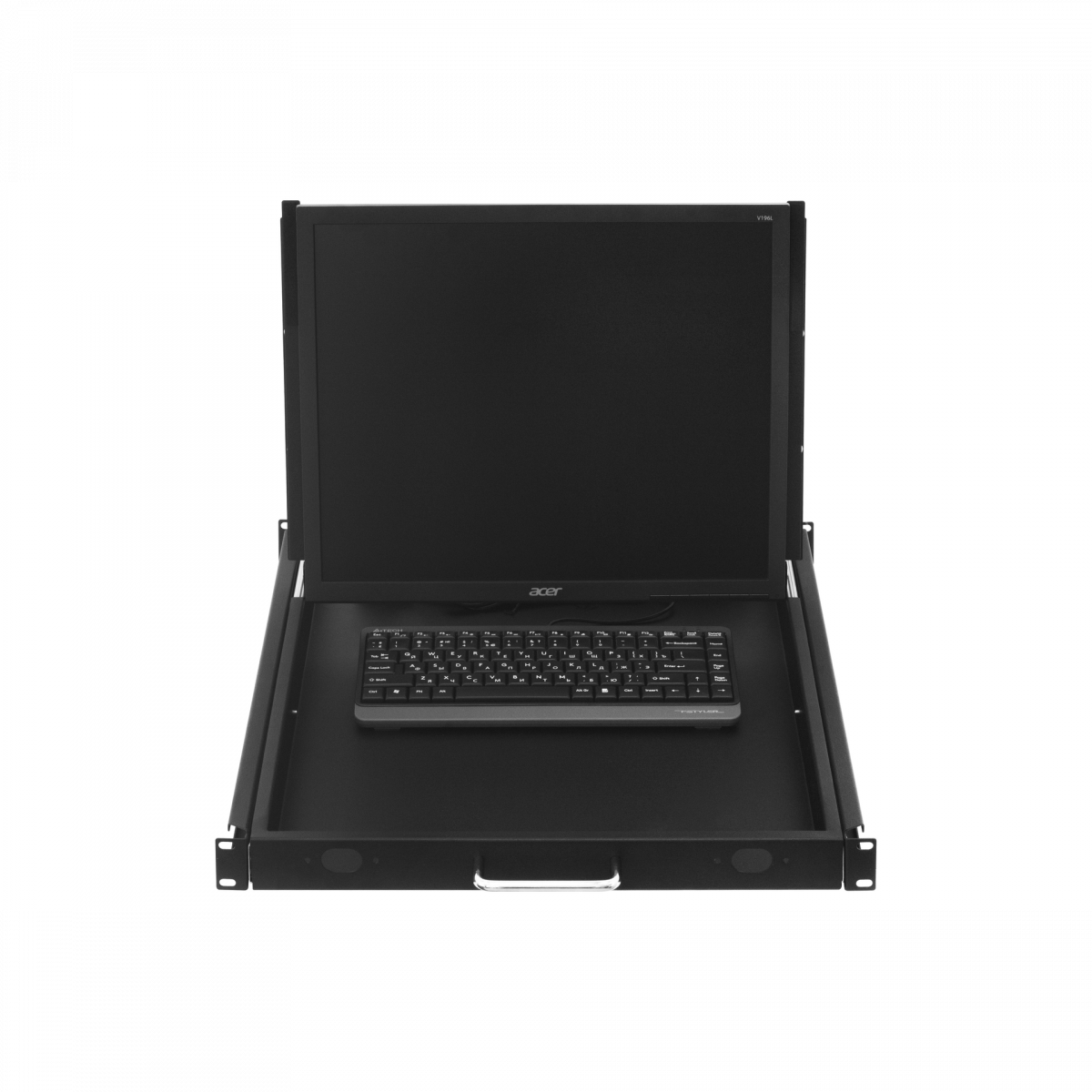 Полка выдвижная с монитором 19" и клавиатурой в шкафы глубиной 1200мм (глубина полки 950мм), цвет черный