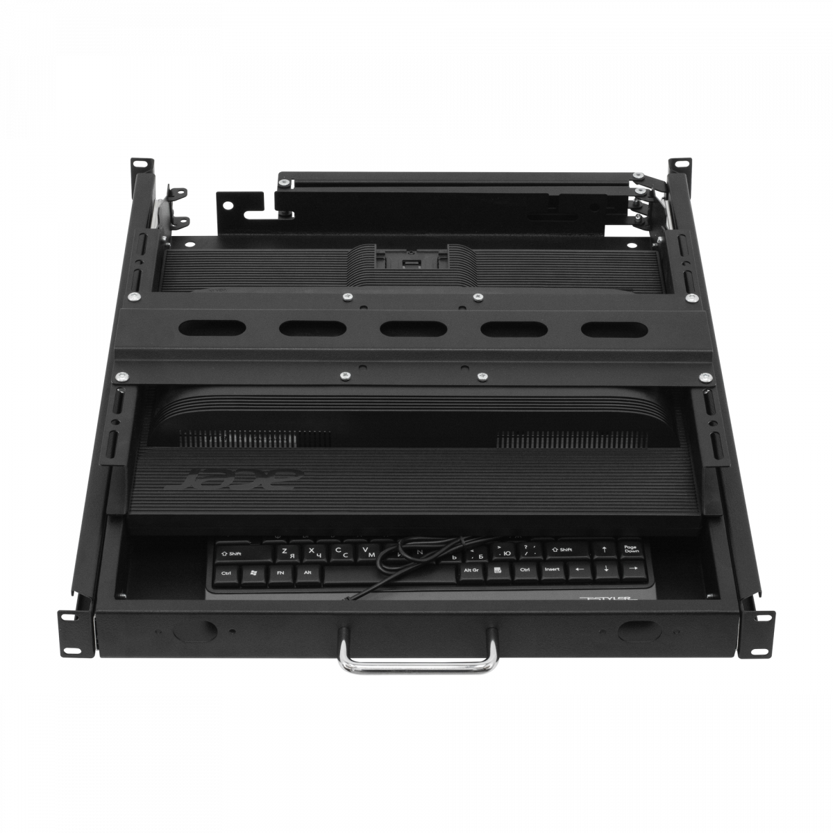 Полка выдвижная с монитором 19" и клавиатурой в шкафы глубиной 800 мм (глубина полки 550мм), цвет черный